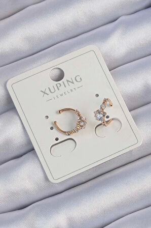 Xuping Rose Renk Zirkon Taşlı Yıldız Model Earcuff Küpe - TJ-BKP9427