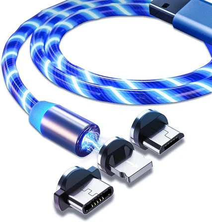 3in1 Lightning Type C Micro USB Işıklı Manyetik Şarj Kablosu 100 cm - AL2618