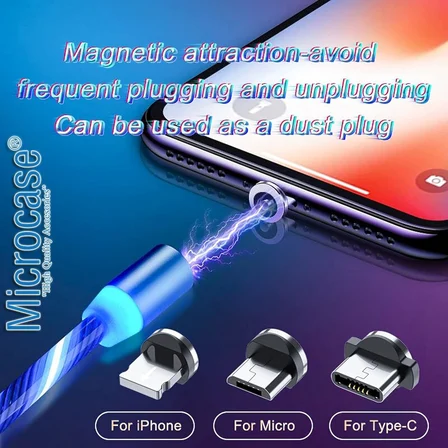 3in1 Lightning Type C Micro USB Işıklı Manyetik Şarj Kablosu 100 cm - AL2618
