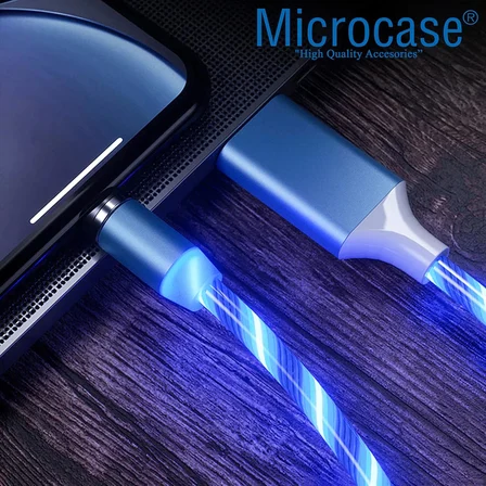 3in1 Lightning Type C Micro USB Işıklı Manyetik Şarj Kablosu 100 cm - AL2618
