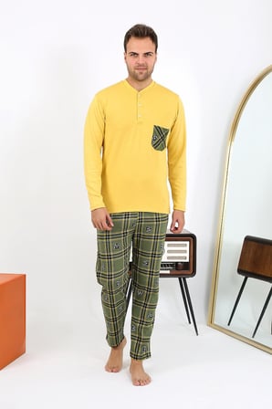 Modi Erkek Uzun Kol Penye Sarı Pijama Takımı 6861
