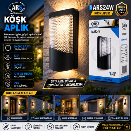 Lunaev IP66 50.000 Saat LED Ömrü 22W Köşk LED Aplik Duvar Lambası Ars - 348955