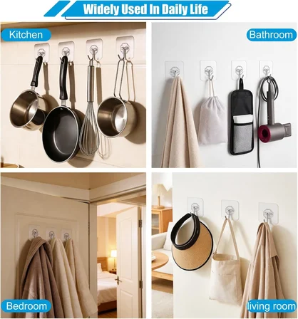 20 Adet Şeffaf Duvar Askısı İz Bırakmayan Güçlü Yapışkanlı Kapı Arkası Banyo Mutfak Düzenleyici Metal Kanca Askılık