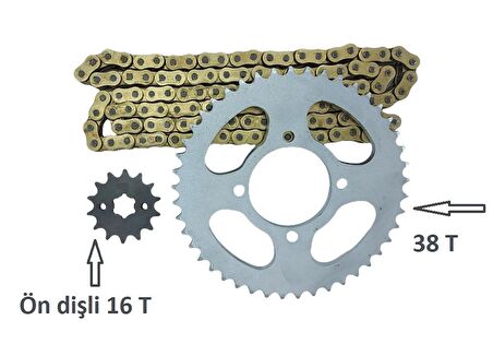 Honda Cbf 150-Cb 125 E Zincir Dişli Takımı Performans Arka 38T -Ön 16T Oringli Gold Zincir -Arasmoto