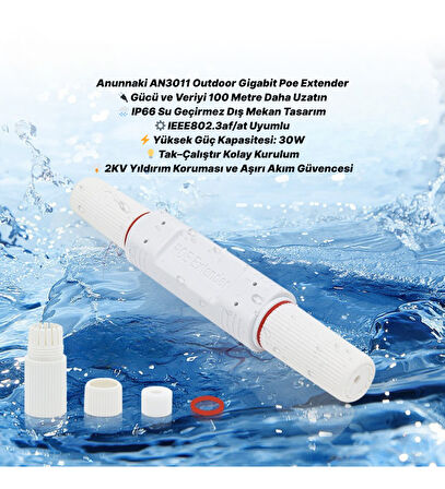 Anunnaki AN3011 Outdoor Gigabit PoE Extender Ethernet Genişletici 100 Metre 30W IP66 Poe Repeater