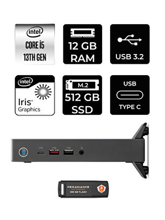 Acer Veriton 2000 i5 1334U 12GB 512GB SSD FDOS Mini Masaüstü Bilgisayar & PER4 USB Bellek