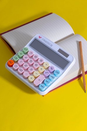 Hesap Makinesi Geniş Ve Renkli Tasarım (Güneş Enerjili) - BL21255 (Beyaz)