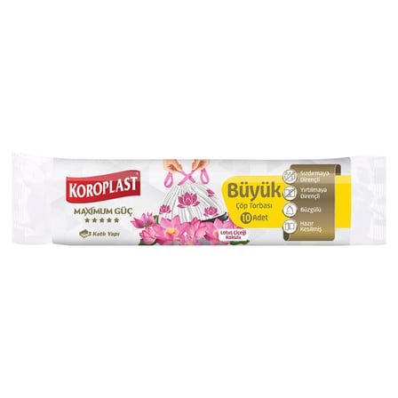 4 Adet Koroplast Lotus 3 Katlı Büzgülü Büyük Çöp Torbası 10'lu