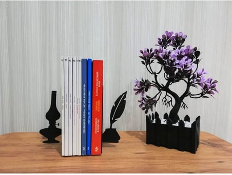 Dekoratif Divit ve Gaz Lambası Desenli Metal Kitap Tutucu 2’li paket MK15S