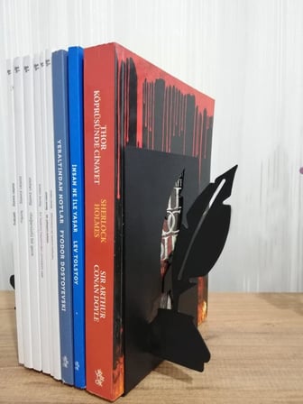 Dekoratif Divit ve Gaz Lambası Desenli Metal Kitap Tutucu 2’li paket MK15S