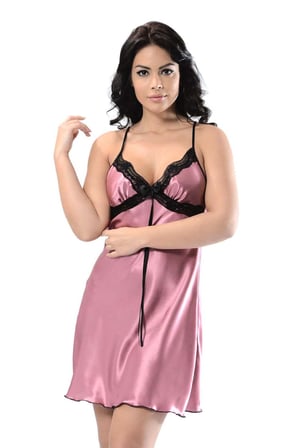 Gül Kurusu Saten Gecelik - M-367 Kırmızı S/M