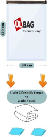 (3 ADET) BÜYÜK BOY (90 cm x 120 cm) YORGAN,BATTANİYE BAZA ALTI İÇİN VAKUMLU POŞET - VAKUMLU HURÇ - VAKUMLU TORBA