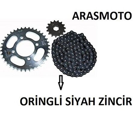 Bajaj Discover 150 F- 150 S Oringli Zincir Dişli Seti Kaliteli (Siyah Zincir) Arasmoto