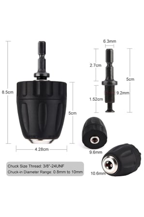 Depolife Şarjlı Vidama Matkap Için 1/4 Hex Adaptörlü Mandren 10Mm 3/8 Mm Otomatik Anahtarsız Süpra Mandren