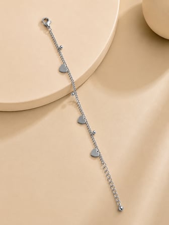 Bilfa Gümüş Renk Kristal Kalp Kolye ve Kalp Sallantılı Bileklik 2'li Kombin Set