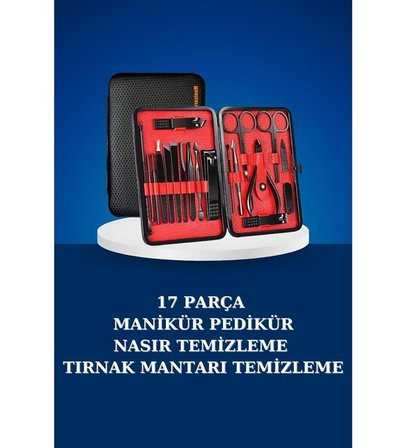 17 Parça Manikür Seti Taşınabilir Özel Çantalı El ve Ayak Bakımı Tırnak Batığı Temizleme