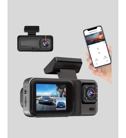 3 Kameralı Araç DVR 1080P Ön + HD Arka + İç Kamera Döngü Kayıt 2   Ekran