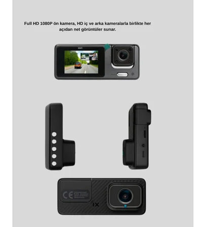 3 Kameralı Araç DVR 1080P Ön + HD Arka + İç Kamera Döngü Kayıt 2   Ekran