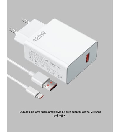 120 Watt Hızlı Şarj Adaptörü Samsung S20 S21 S22 S23 Uyumlu