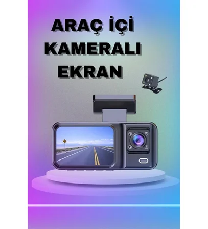 1080P 3 Lensli WİFİ Araç İçi Kameralı Ekran DVR Kaydedici Gece Görüşlü