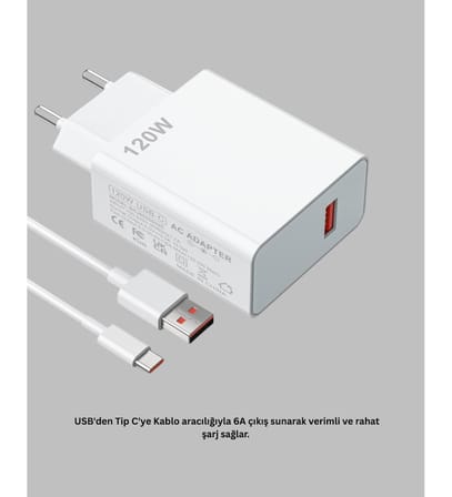 120 Watt Type C Şarj Başlığı Poco X3 X4 X5 Pro Uyumlu