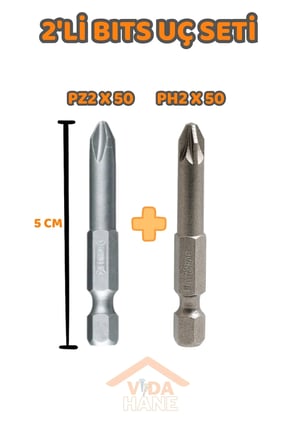 VİDA HANE MIKNATISLI 2 Lİ BITS UÇ SETİ PH2 50 - PZ2 50 SET