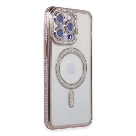 Apple İphone 14 Pro Max Kılıf Joke Simli Magneticsafe Kılıf - Pembe