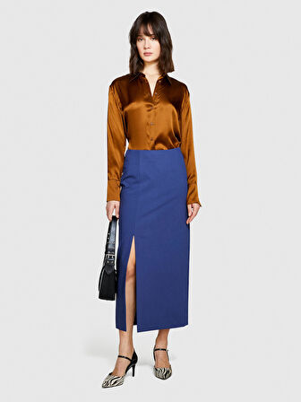 %100 İpek Regular Fit Gömlek Kadın Kahverengi Gömlek - 323A5Q6WLQ05E