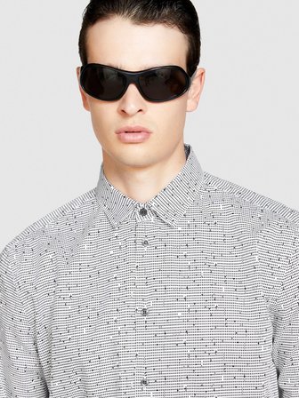 %100 Koton Desenli Poplin Gömlek Erkek Gri Gömlek - 323A597RSQ02S