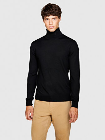 Yün Karışımlı Slim Fit Kazak Erkek Siyah Kazak - 323A11BAS200A