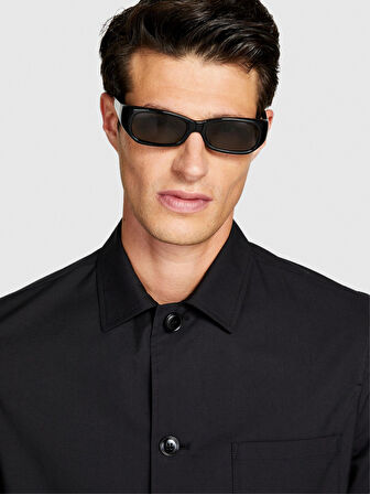 Liyosel Karışımlı Oversize Gömlek Erkek Siyah Gömlek - 323A5T3RSQ02P