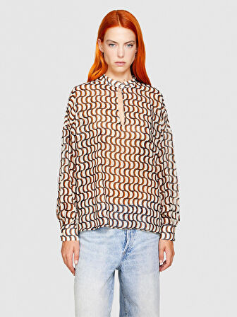 Desenli Cocoon Fit Şifon Gömlek Kadın Lacivert Gömlek - 323A5MRBLQ05V