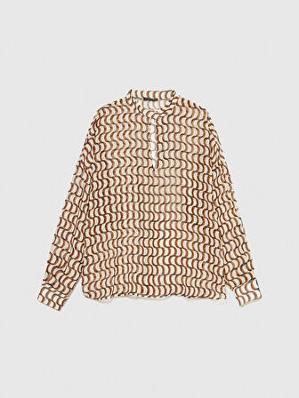 Desenli Cocoon Fit Şifon Gömlek Kadın Lacivert Gömlek - 323A5MRBLQ05V