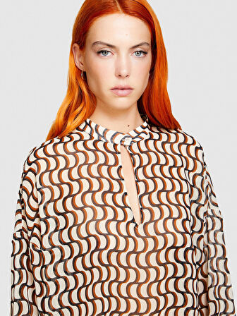 Desenli Cocoon Fit Şifon Gömlek Kadın Lacivert Gömlek - 323A5MRBLQ05V