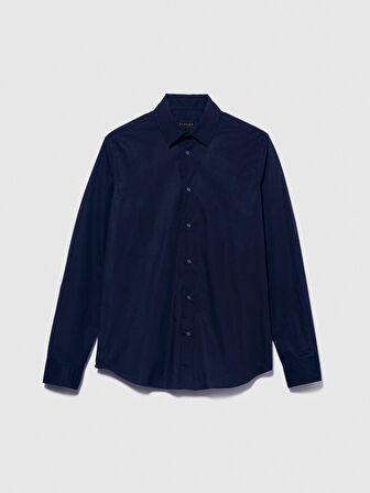 Slim Fit Esnek Koton Gömlek Erkek Lacivert Gömlek - 323A5CNX5QL19