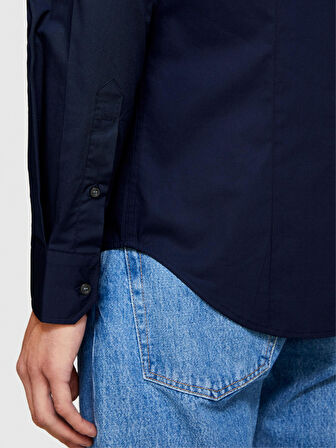 Slim Fit Esnek Koton Gömlek Erkek Lacivert Gömlek - 323A5CNX5QL19