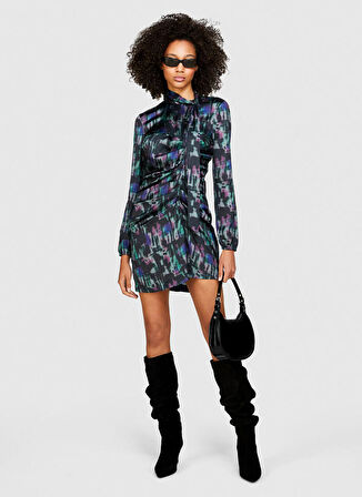 Sisley Bisiklet Yaka Çok Renkli Midi Kadın Elbise 4RTMLV046