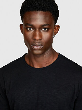 %100 Koton Slim Fit Slub T-Shirt Erkek Siyah T-Shirt - 323A3YR7S101K