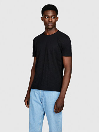 %100 Koton Slim Fit Slub T-Shirt Erkek Siyah T-Shirt - 323A3YR7S101K