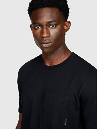 %100 Koton Regular Fit Cepli T-Shirt Erkek Siyah T-Shirt - 323A3096S1033