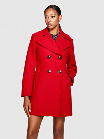 Yün Karışımlı Slim Fit Kruvaze Kaban Kadın Kırmızı Mont - 323A2H4ZLN03J