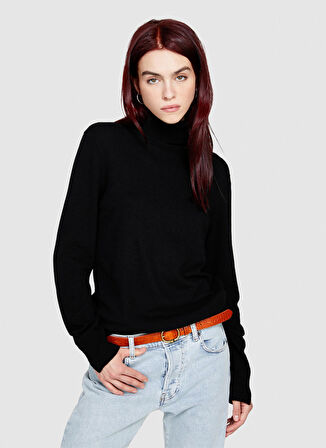 Sisley Dik Yaka Regular Fit Siyah Kazak Kadın 102HM2174