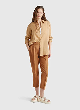 Benetton Lastikli Bel Normal Bej Kadın Pantolon 4AGH558X5