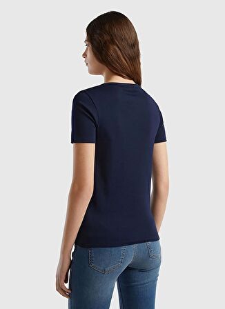 Benetton Bisiklet Yaka Lacivert Kadın T-Shirt 3GA2E16A2