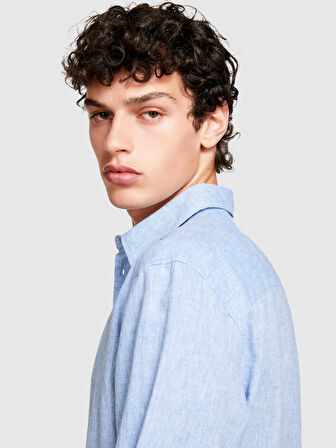 Keten Pamuk Karışımlı Slim Fit Gömlek Erkek Yeşil Gömlek - 324P59A2SQ03G