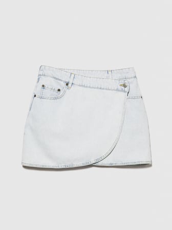 %100 Pamuk Düşük Bel Mini Denim Anvelop Etek Kadın Siyah Mix Etek - 324P4PJEL0020