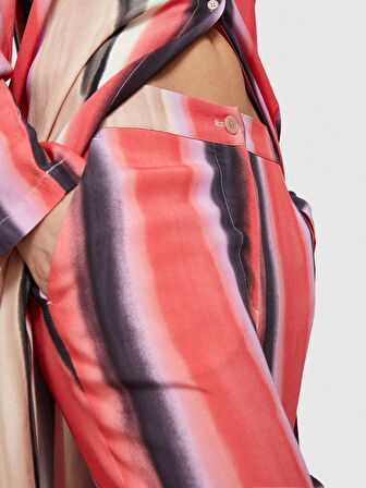 %100 Viskoz Tamamı Desenli Elastik Bel Bantlı Pantolon Kadın Yeşil Pantolon - 324P4ZDNLF05F