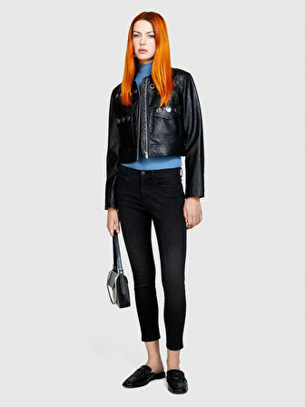 Streç Pamuklu Yüksek Bel Dar Paça Denim Pantolon Kadın Lacivert Pantolon - 324P4RR3575V7