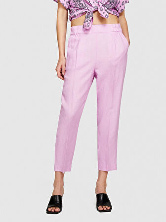 %100 Keten Yanları Elastik Önü Pileli Pantolon Kadın Sarı Pantolon - 324P4AGHLF00S