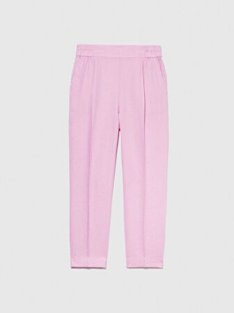 %100 Keten Yanları Elastik Önü Pileli Pantolon Kadın Sarı Pantolon - 324P4AGHLF00S